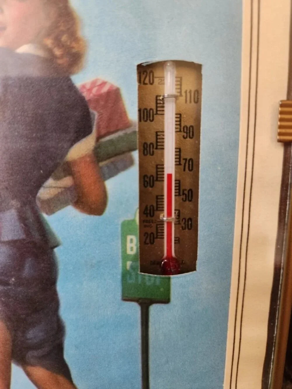 VTG 1955 Pin-Up Girl Calendar Thermometer Valley Cafe Campbell Ohio Peek-A-Boo